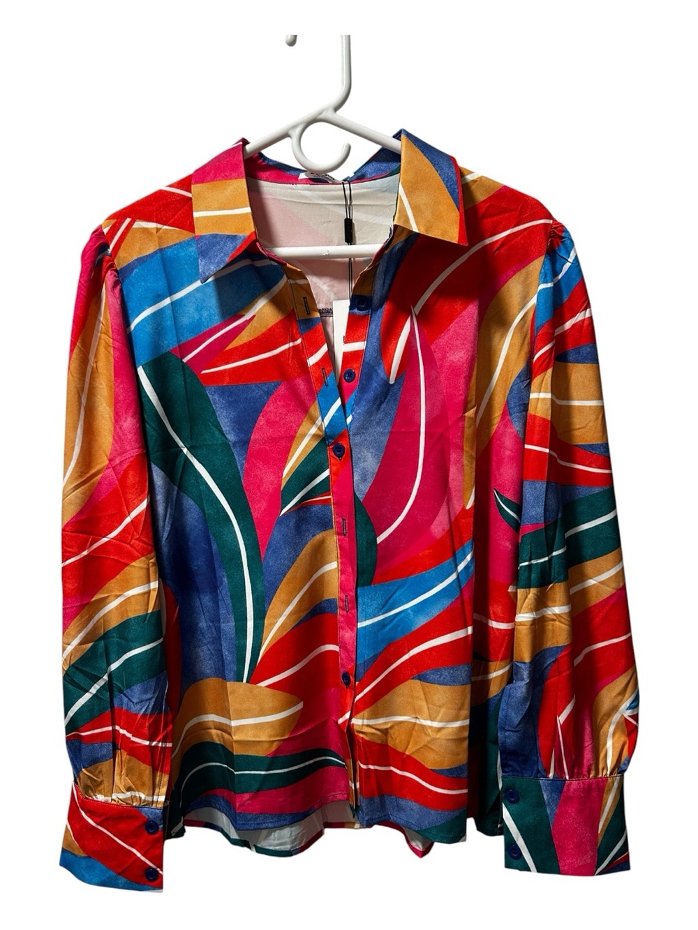 Pink Blue Gold Multicolor Button-Front Blouse